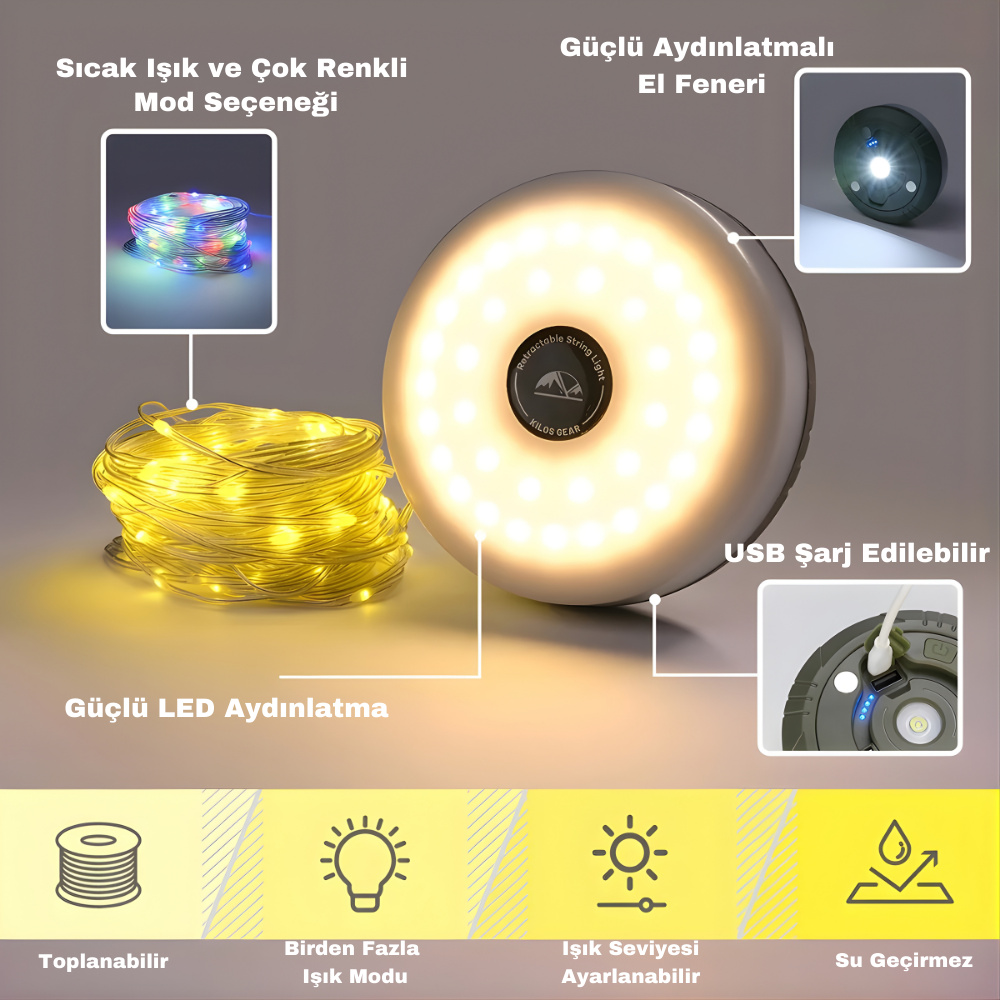 3’ü 1 Arada Şarjlı 10M LED Işık